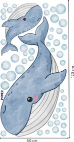 PIPPER. Veľryby - textilná nálepka na stenu