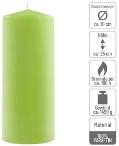 Sada stĺpových sviečok, 25 cm, Ø10 cm, svetlozelená, 4 ks