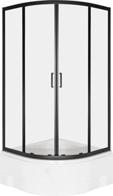 Novoterm Štvrťkruhový sprchový kút NV-Aruba GL BL 80 SV, čierna/transparent + hlboká vanička biela