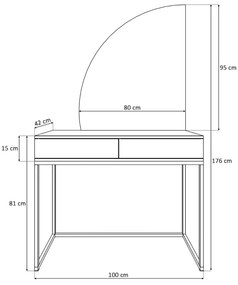 TOALETNÝ STOLÍK EMELINE ČIERNY VYSOKÝ LESK + BIELY PODSTAVEC + ZRKADLO + LED