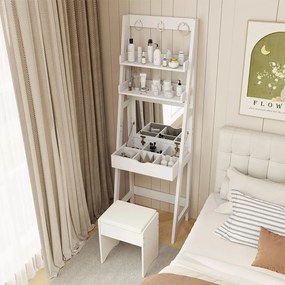 Úzky toaletný stolík s 2 policami a stoličkou, 60 x 40 x 180 cm