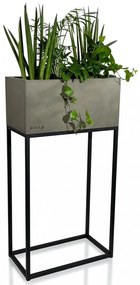 Krásny široký kovový kvetináč v šedej farbe na vysokých nožičkách LOFT FIORINO 42X22X80 cm