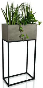 Krásny široký kovový kvetináč v šedej farbe na vysokých nožičkách LOFT FIORINO 42X22X80 cm