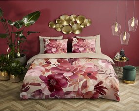 Ružové/béžové obliečky na jednolôžko/predĺžené z bavlneného saténu 140x220 cm Chaja – Descanso