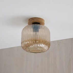 Stropné svietidlo MILOU WOOD 1xE27/15W/230V dub/dymová béžová, priemer 20 cm