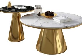 KONFERENČNÝ STOLÍK ARIES 2v1 BIELY + ČIERNY MRAMOR + ZLATÝ