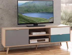 TV skrinka Cuba, dub/biela/šedá/petrolejová