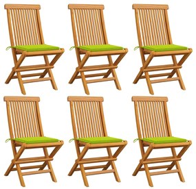 Záhradné stoličky, jasnozelené podložky 6 ks, tíkový masív 3065601