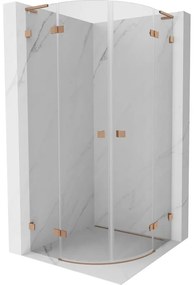 Mexen Lunar, L výklopný polkruhový sprchový kút 80 x 80 cm, 8mm číre sklo, profil medená matná, 833L-080L-080P-65-00