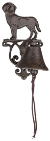 Hnedo čierny liatinový nástenný zvonček s psíkom L - 14 * 14 * 25 cm
