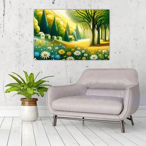 Obraz - Dedina v žlto-zelenej (90x60 cm)
