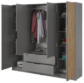 Šatní skříň Nelly 206 cm šedá/dub artisan