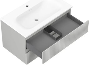 Mexen Rivel, kúpeľňová skrinka 80 cm s umývadlom Vela, 2 zásuvky, drážkovaná, sivá matná/biela, 91A20-08047-2-BFF62-W23M01