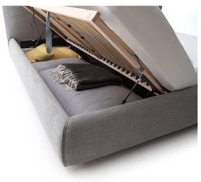 Sivá čalúnená dvojlôžková posteľ s úložným priestorom s roštom 180x200 cm Atesio – Meise Möbel