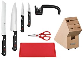 Wüsthof - 8-dielna sada kuchynských nožov v bloku GOURMET s brúskou a krájacou doskou