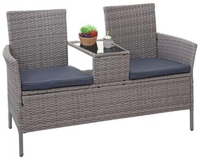 Záhradná lavica so stolíkom E24 - umelý ratan, 132cm - Sivá, sedáky tmavosvá