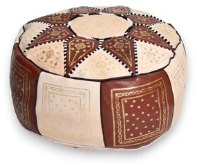 Kožená taburetka s ornamentami (hnedá)