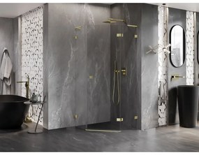 Mexen Lunar, L pravý výklopný päťuholníkový sprchový kút 100 x 100 cm, 8mm číre sklo, zlatý profil, 831L-100P-100L-50-00-P