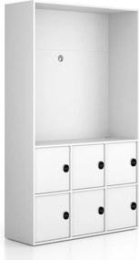Kancelárska skriňa FRAME, 6x dvere, priestor pre TV, 1299 x 450 x 2162 mm, RFID zámok, biela