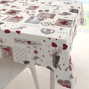 Biante Dekoračný štvorcový obrus Porto PRT-015 Vínovo-sivé srdiečka na krémovom 100x100 cm