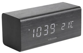 Čierny budík v drevenom dekore Karlsson Block, 16 × 7,2 cm