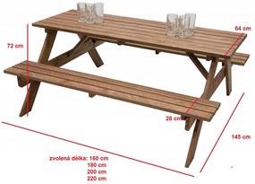 DEOKORK Masívny drevený pivný set z borovice 160 cm hrúbka 30 mm (morený)