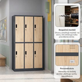 Šatníková skriňa BHP antracitová / dub sonoma, 6-dverová: Eco Design IGOR, 900 x 1850 x 450 mm