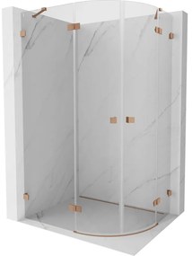 Mexen Lunar, polkruhový sprchový kút naklápací doľava 100 x 80 cm, 8mm číre sklo, profil medená matná, 833-100L-080P-65-00