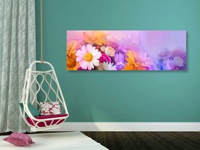 Obraz olejomaľba pestrofarebných kvetov - 135x45