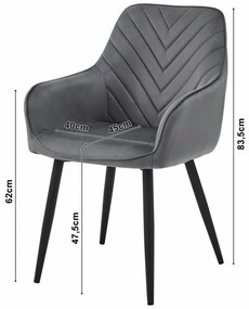 Kreslo NANA - strieborný sivý zamat / čierne nohy