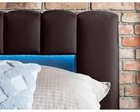 Tmavohnedá čalúnená dvojlôžková posteľ s úložným priestorom s roštom 180x200 cm Lamica – ELTAP