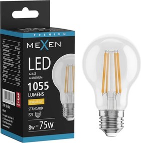 Mexen Vintis, LED filamentová žiarovka E27, A60, 8 W, teplá biela 2700K, číra, L150-E27-0827-00