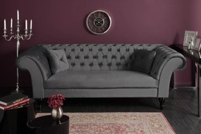 Trojmiestna pohovka PARIS Chesterfield 225 cm zamatova striebornosivá