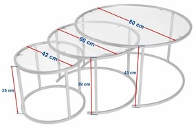 Súprava konferenčných stolíkov Aurum Black and Grey 80 cm, 3 ks