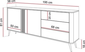 Moderná dizajnová komoda RICKY 195cm dunin dub + čierna