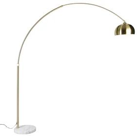 Oblúková stojaca lampa mosadz s bielym mramorovým podstavcom nastaviteľná - XXL