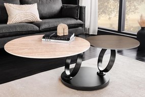 Konferenčný stolík DANCING RINGS 80-135 cm otočný keramický vrch s prírodným travertínom a hrdzavým vzhľadom