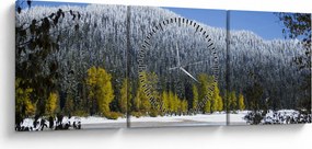 Obraz - zasnežené hory v zime (s hodinami) (90x30 cm)
