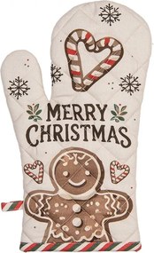 Oven Mitt 18x30 Cm Beige Cotton Gingerbread Man - Christmas