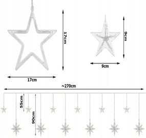 Vianočný svetelný záves 120 LED hviezdy studená biela VK26212