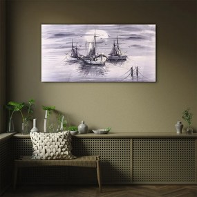 Skleneny obraz Nočné mesiac morské lode