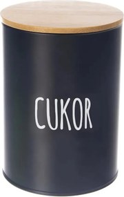 Orion Dóza na potraviny, plechová, černá, s bambusovým víkem, 1,3l, Cukor SK