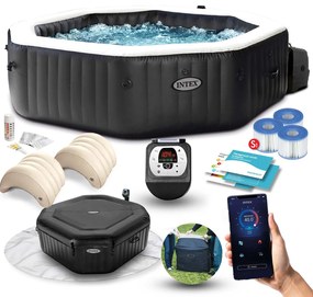 Nafukovacia osemhranná jacuzzi, hydromasážna pre 4 osoby, 180x71 cm, prémiové príslušenstvo, INTEX