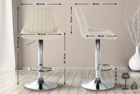 2x Barová stolička Toni - koženka, chróm rám - Krémová