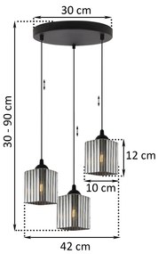 Závesné svietidlo Riffle Square, 3x grafitové sklenené tienidlo, b, o