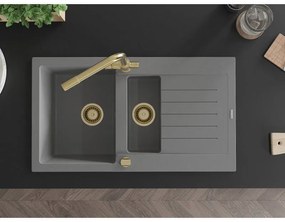 Mexen Matias, granitový drez 900x505x200 mm, 1,5-komorový a zlatá batéria Duero, šedá, 6502-71-671600-50