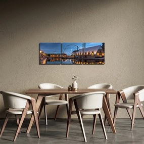 Obraz vodného kanála - Göteborg (s hodinami) (90x30 cm)