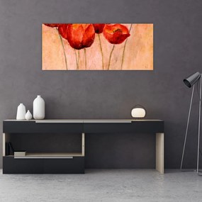 Obraz - Červené tulipány (120x50 cm)