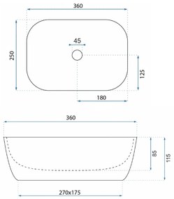 Rea Belinda Mini, umývadlo na dosku 360 x 255 x 115 cm, imitácia kameňa matná, REA-U4700
