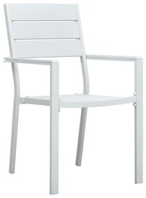 vidaXL Záhradné stoličky 4 ks, biele, HDPE, drevený vzhľad